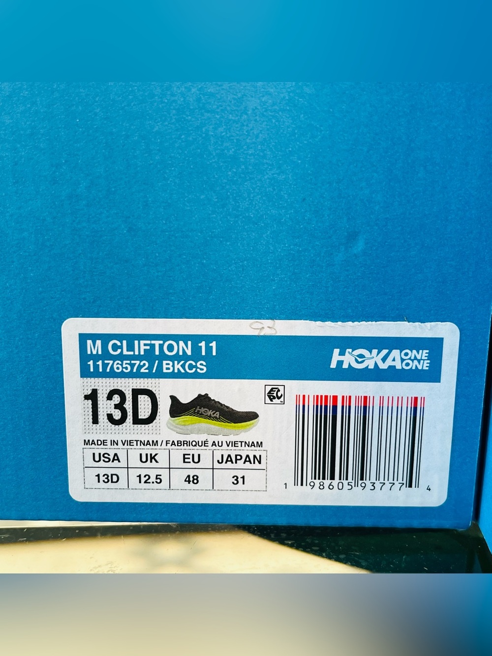 Sz 13D Hoka Clifton 11 Men’s Running Shoes Black/Cosmic Grey 1176572/BKCS - Picture 7 of 7